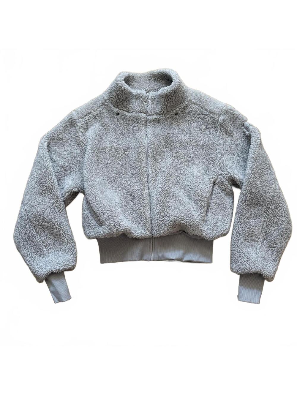 Alo Yoga Foxy Sherpa Jacket Fleece Zip Up Gray Women's Size Small **No Hood** - Picture 2 of 5